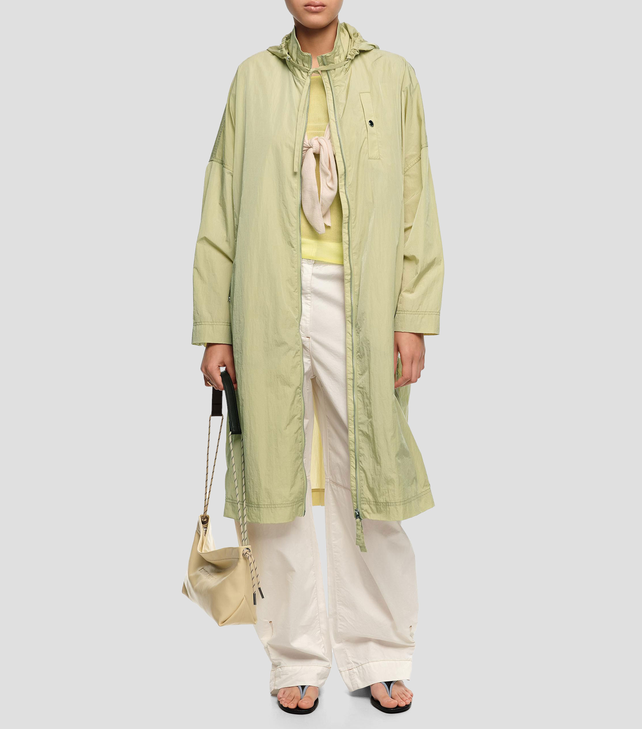 Gabardina fluida larga verde claro Mujer